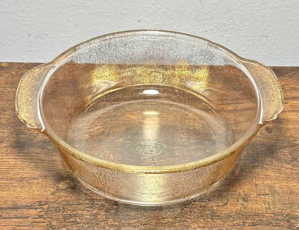 Vintage Fire King Clear Gold Speckled 2Qt Casserole Dish Made in USA